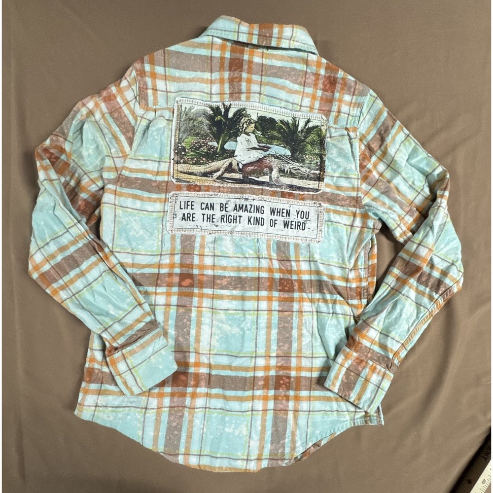 Angry Minnow Shirt Mens S Blue Orange Flannel Right Kind of Weird Alligator